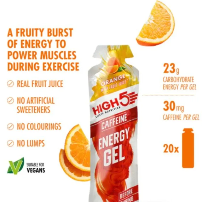 High5 Sports Nutrition^Energy Gel Caffeine Orange - Box 20x40g White